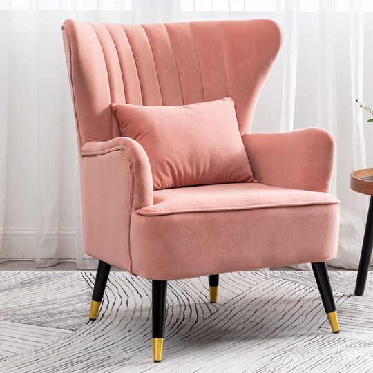 Occasion Velvet Wingback Armchair with Lumbar Pillow, Pink - Livingandhome