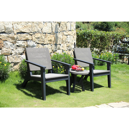 Redridge 3-Piece Rattan Garden Furniture Reclined Armchair Set with Side Table in Black with Grey - Homeology