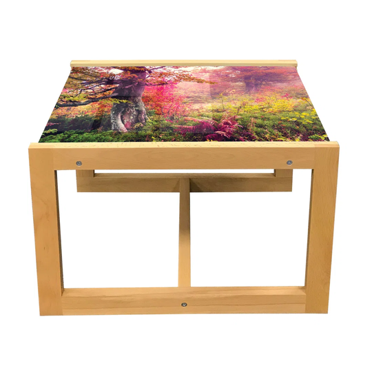 Forest Coffee Table, Majestic Landscape Autumn Trees In Woodland Natural Garden In Ukraine, Acrylic Glass Center Table With Wooden Frame For Offices D