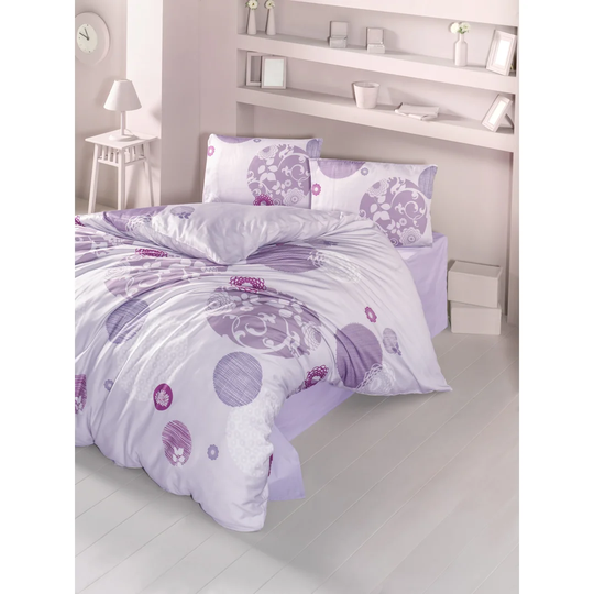 Shellson Pink/Lilac/White Cotton 145 TC Modern & Contemporary 3 Piece Duvet Cover Set