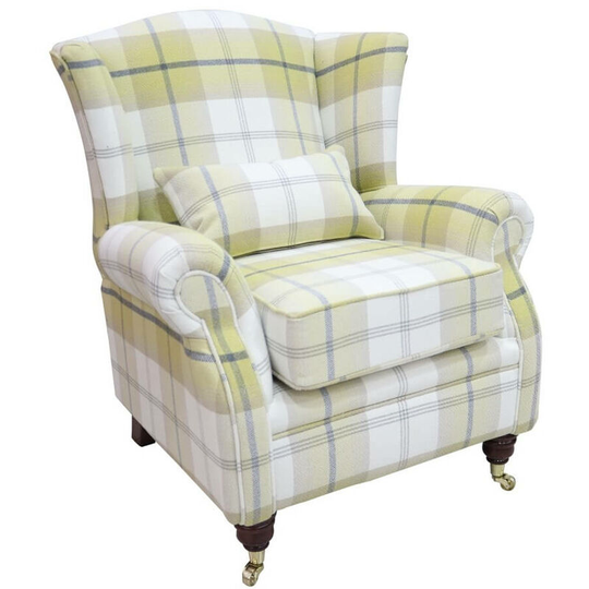 Wing Chair Fireside High Back Armchair Balmoral Ochre Check Fabric P&S