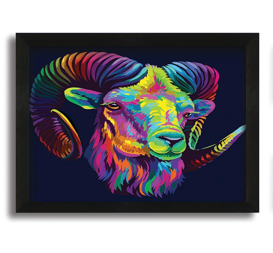 The Horned Goat Vibrant - Picture Frame Graphic Art on Canvas