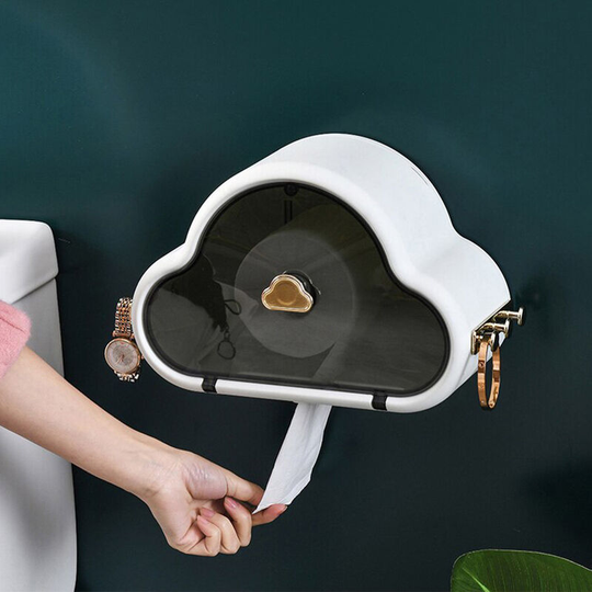 Cloud shaped Toilet Roll Plastic Holder Wall Mounting with Hooks - Livingandhome
