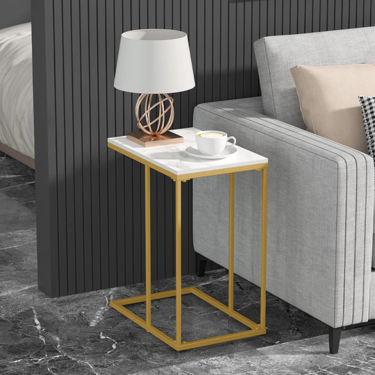 Marble Coffee Table Sofa Side End Table Bedside Tables Living Room Furniture With Solid Metal Frame