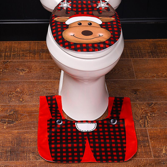 Christmas Elk Toilet Seat Cover, 2pcs Toilet Seat Cover, Christmas Santa Toilet Seat Cover and Mat, Christmas Bathroom Accessory Set Decoration