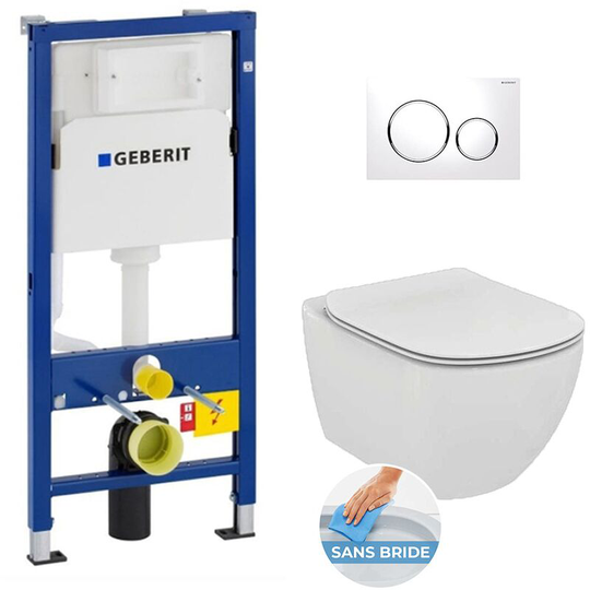 Duofix toilet set + Ideal Standard Tesi Aquablade bowl + Sigma20 flush plate white chrome (gebaqua-c) - Geberit