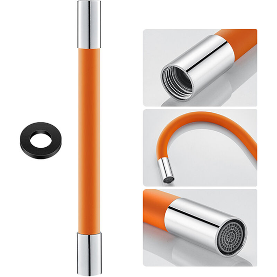 360 Degree Faucet Sprayer Extension Hose Silicone Extension Tube with Leakproof Gasket Bubbler Flexible Faucet Extender Water Hose,Orange,50cm