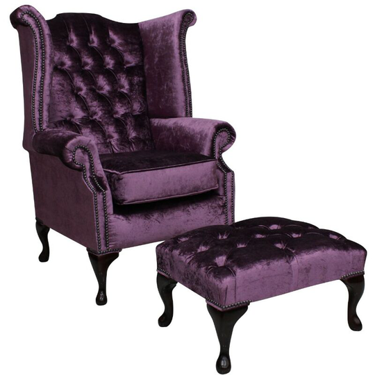 Grape Velvet Fabric Chesterfield High Back chair Designersofas4u