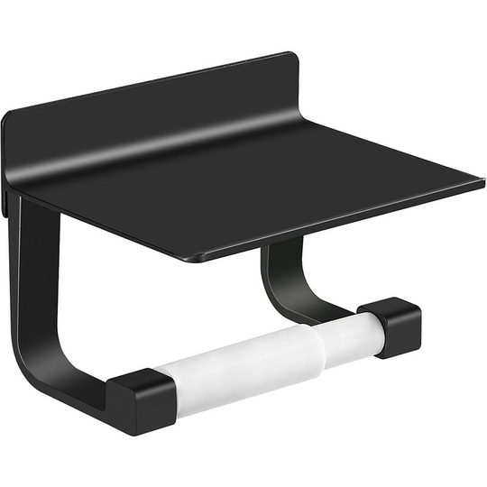 BR-Vie Toilet Paper Holder Wall Mounted Toilet Paper Holder Self Adhesive Toilet Paper Holder, Black Aluminum