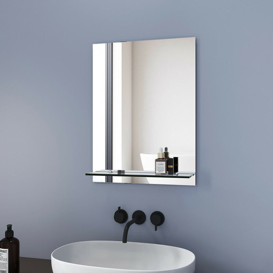 Bathroom Mirror 45x60cm with Shelf, Frameless Wall Mounted Bathroom Mirror with storage shelf - 45x60x1.5cm - Meykoers