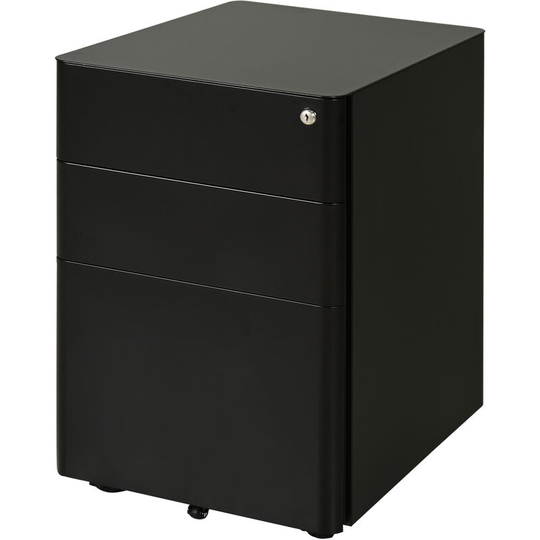 3 Draw Metal Filing Cabinet Lockable 4 Wheels Compact Under Desk Black - Black - Vinsetto
