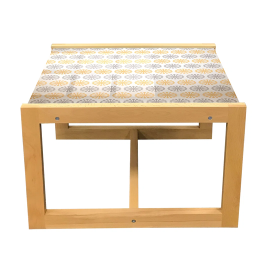 Grey And Yellow Coffee Table, Bohemic Oriental Inspired Geometrical Floral Art Image, Acrylic Glass Center Table With Wooden Frame For Offices Dorms A