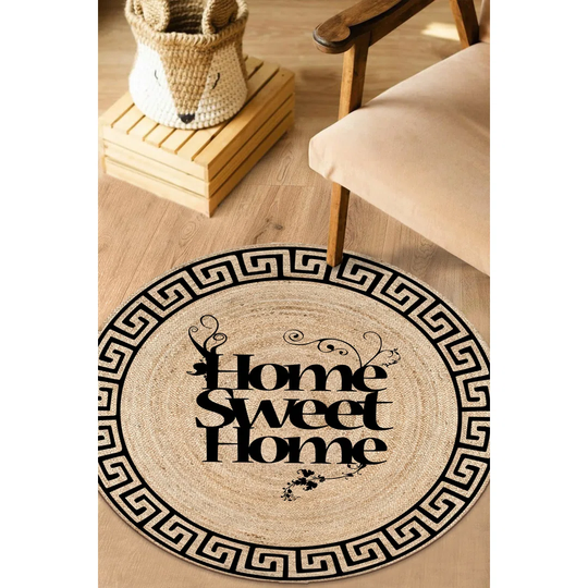Round Ewald Toile Machine Woven Beige Black Indoor / Outdoor Area Rug