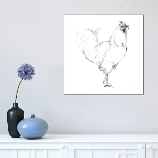 Rooster II Dark Square by Avery Tillmon - Wrapped Canvas Drawing