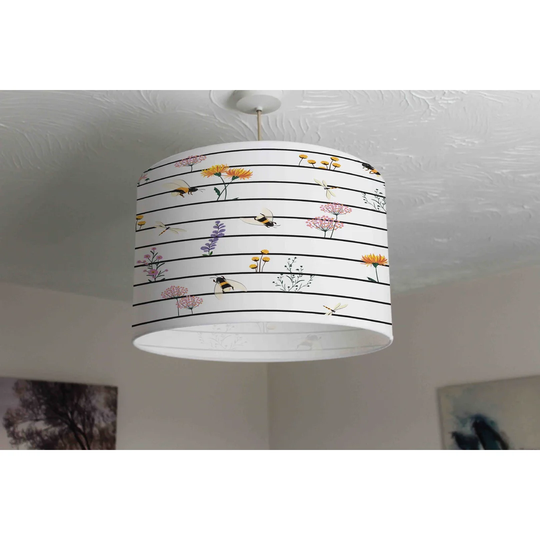 Bees and Flowers Cotton Drum Pendant Shade