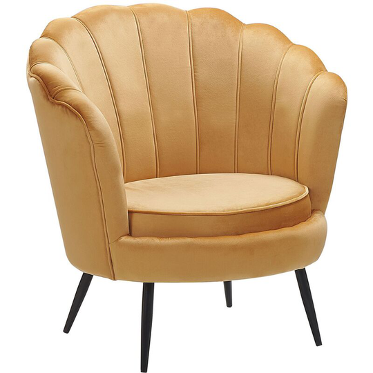 Beliani - Retro Velvet Armchair Yellow Novelty Shape Black Metal Legs Lovikka - Yellow