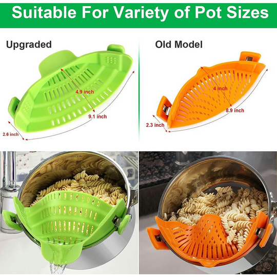 Kitchen Pasta Strainers Clip on Pot Silicone Spaghetti Colanders Heat Resistant Kitchen Gadgets Fits Pots Pans Bowls, Green