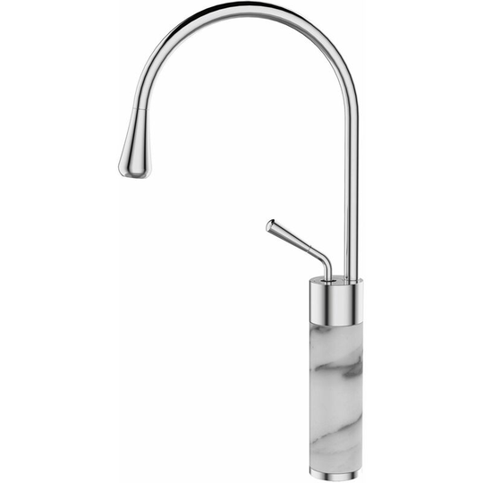 Invena - Chrome/White Marble Kitchen Sink Tap Bathroom Basin Mixer Bar Standing Faucet