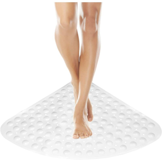 Sunflowergb - Non-Slip Bath Mat, Triangle Pattern, Shower Mat with Suction Cups Drainage Hole, Quarter Circle 54 x 54 cm White