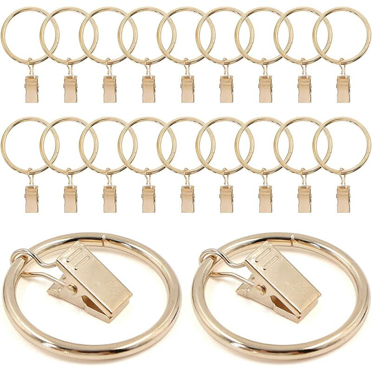 20 metal curtain hanger rings, 4.0mm × 35mm diameter, for home decor, furniture, living room, kitchen, bathroom (light gold)
