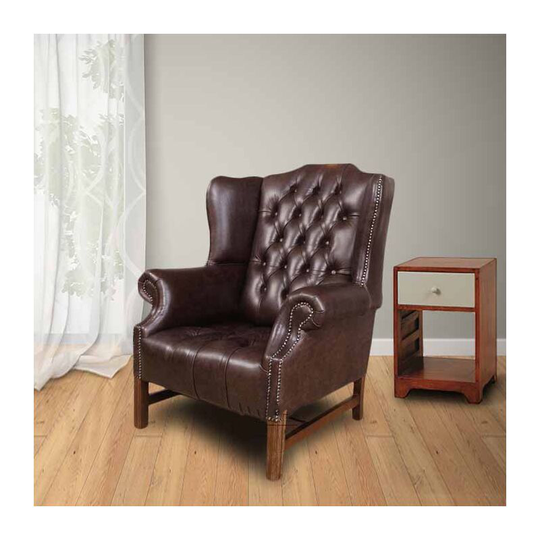 Chesterfield Hamilton High Back Wing Chair uk Manufactured Hand Dyed Dark Brown Leather