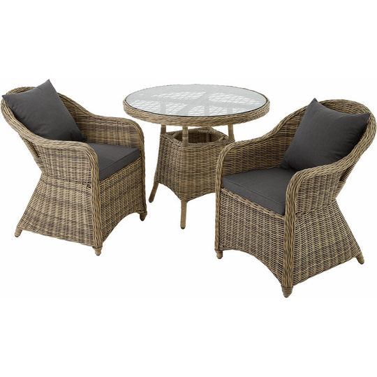 Rattan garden furniture set Zurich with 2 armchairs and table - garden tables and chairs, garden furniture set, outdoor table and chairs - nature