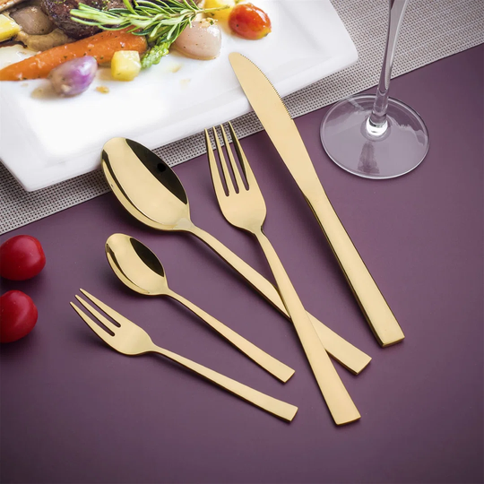 Lacie-Anne 24 Piece Gold Cutlery Set Stainless Steel Silverware With Knife Spoon Fork, Service For 6, Mirror Finish, Dishwasher Safe