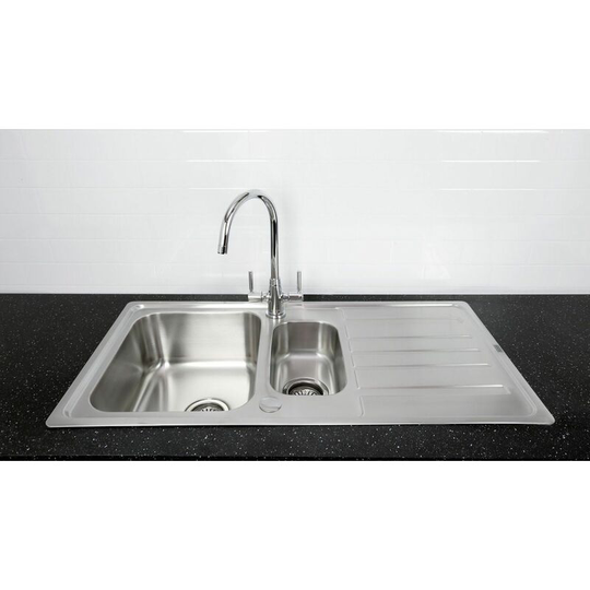 Index Kitchen Sink 1.5 Bowl Reversible Drainer Monza Mixer Tap Chrome - Silver - Bristan