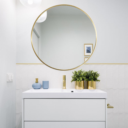 Livingandhome Modern Wall Mounted Slim Frame Round Mirror, Gold 40cm
