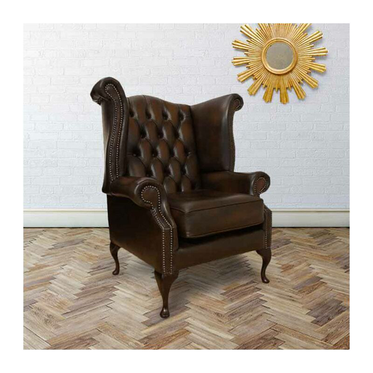 Scroll Wing Chair uk Manufactured Antique Brown