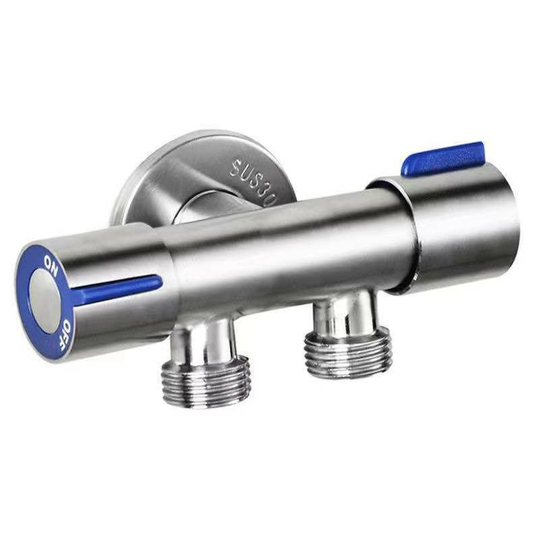 Ilovemilan - Double Handle Stainless Steel Cold Water Faucet Bathroom Washing Machine Faucet Two Ways Out Water Tap For Washing Machine
