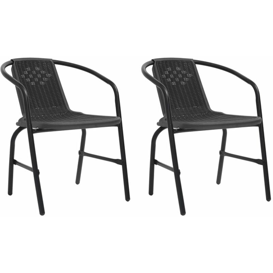 Garden Chairs 2 pcs Plastic Rattan and Steel 110 kg Vidaxl Black