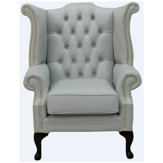 Chesterfield Queen Anne High Back Wing Chair Seely Leather