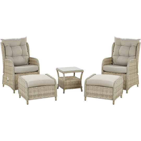 Outdoor Lounge Set for 2 Armchairs Footstools with Table Faux Rattan Beige Ponza - Natural