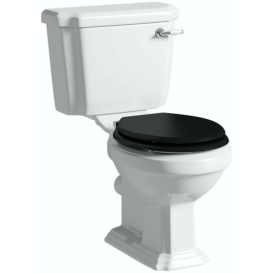 Dulwich close coupled toilet with black wooden toilet seat - White/Black - Orchard
