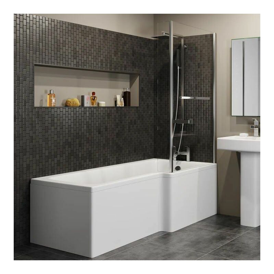 Modern 1600mm Right Hand L Shaped Shower Bath Only Bathtub Acrylic Bathroom Tub - White