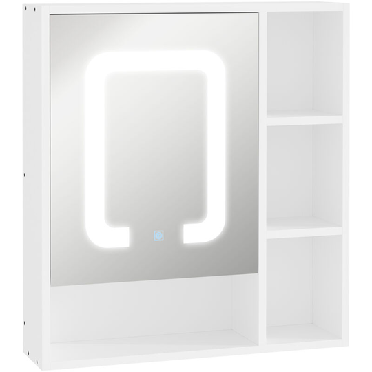 Led Illuminated Bathroom Mirror Cabinet with Dimmable Touch Switch - White - Kleankin