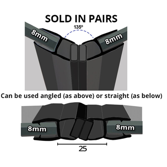 Black Magnetic Shower Seal for Screens or Doors | Fits 8mm Glass | Sold as Pairs | MAG002B (200cm) - Clear