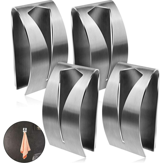 Self Adhesive Towel Hook Holder Grabber Stainless Steel Kitchen Dish Towel Hook Wall Mount Non Drilling Towel Hangers Rack Hand Towel Hook Tea Towel