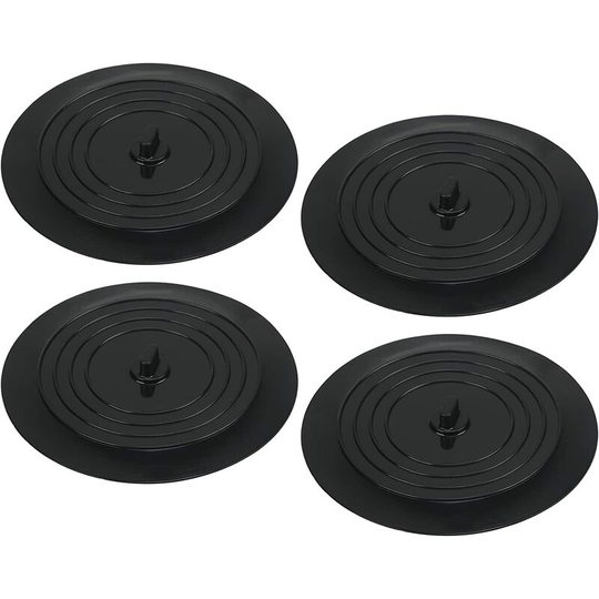 BR-Vie 4 Pcs Universal Bath Plug, Suction Cup Sink Drain, 15cm Silicone Bath Plug Drain Stopper for Kitchen Bathroom Sink Laundries Black