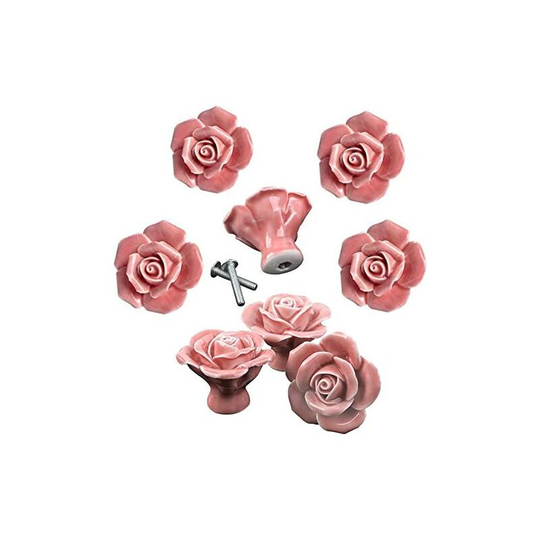 8Pcs Elegant Pink Rose Pulls Flower Ceramic Cabinet Knobs Cupboard Drawer Pull Handles