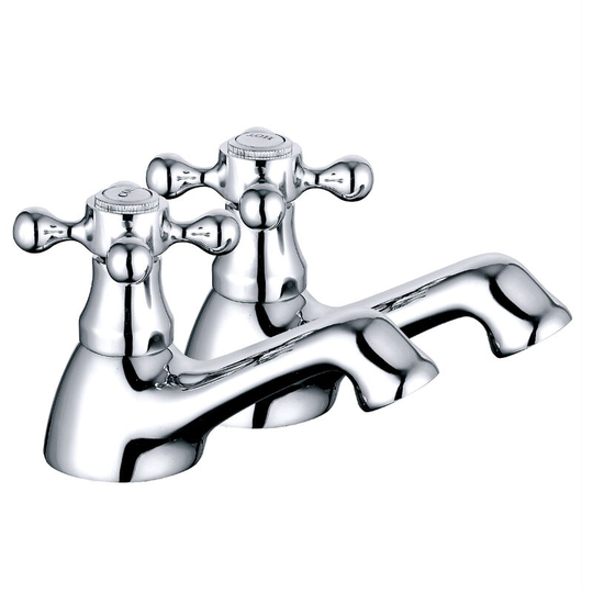 NRG - Traditional Basin Mixer Tap Vintage Chrome Twin Cross Handle Bathroom Faucet