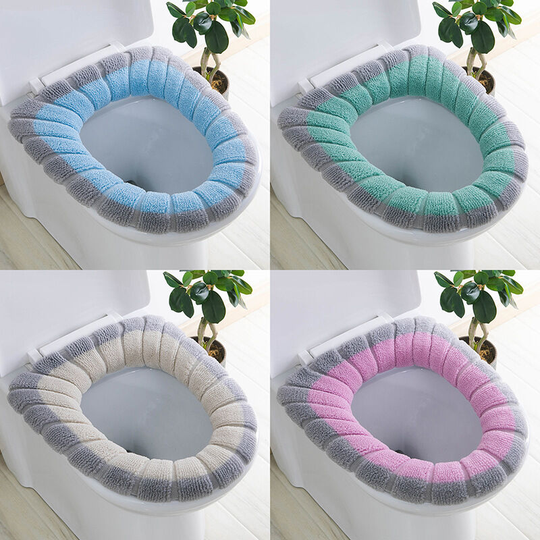 4pcs Bathroom Soft O-Ring Thicker Warmer Stretch Washable Fabric Toilet Seat Pads