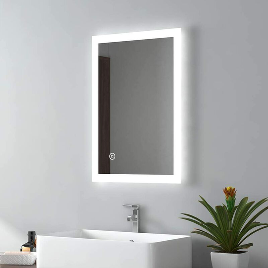 Emke - 400 x 600 mm Illuminated Backlit led Bathroom Mirror, Wall Mounted Multifunction Bathroom Vanity Mirror with Lights and Demister Pad,