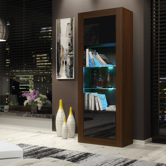 Modern Sideboard Display Cabinet Cupboard tv Stand Living Room High Gloss Doors - Walnut & Black - Walnut & Black