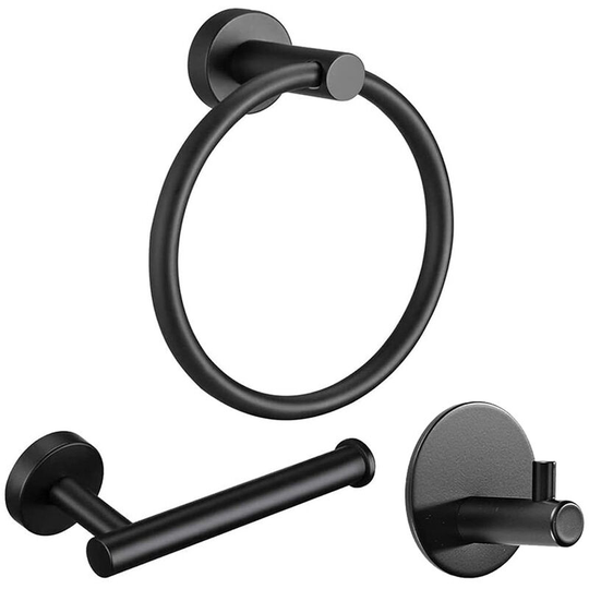 3pcs Bathroom Accessory Set, Stainless Steel Wall Mounted Toilet Holder and Towel Rail Set for Bathroom (Matte Black)