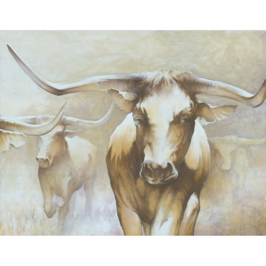 Longhorn Stampede - Wrapped Canvas Painting Print