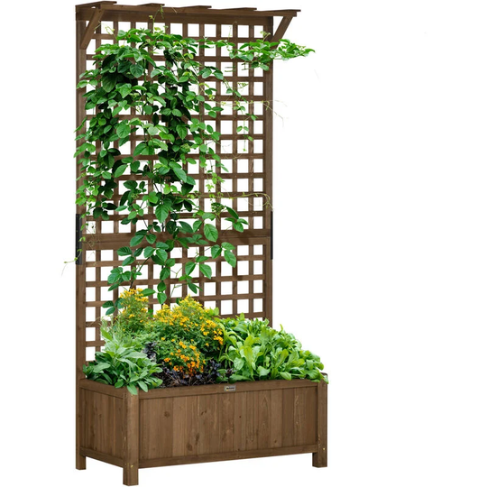 Outsunny - Wooden Trellis Planter with Drain Holes, Raised Beds for Garden - Brown