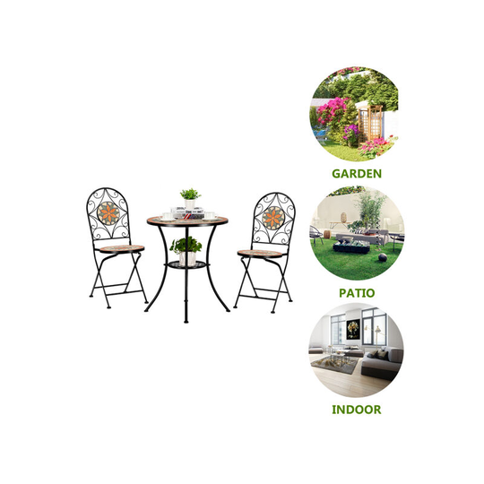 Ceramic Inlaid Maple Leaf Shape Mosaic Table And Chair Set - 2 Chair (only chair)