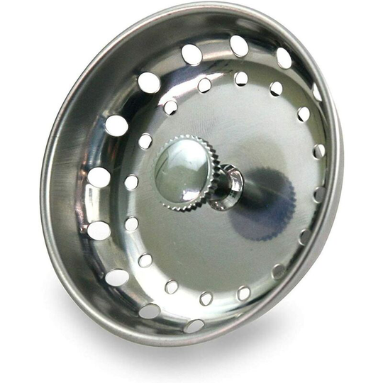 Replacement Basket for Kitchen Sink Standard Drain (3-1/4') Chrome Stainless Steel Body with Rubber Stopper, Single Pack